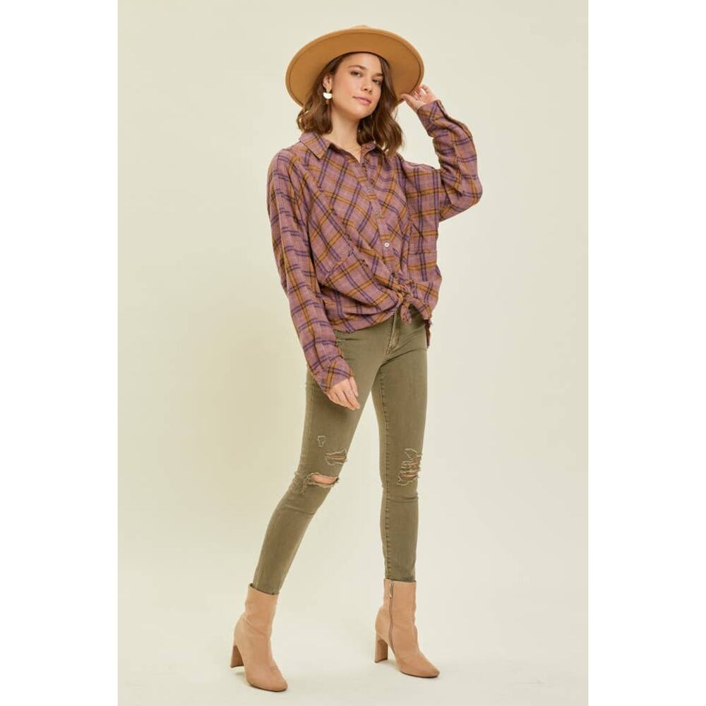 Heyson Purple Size Small Western Washed Oversized Plaid Shirt